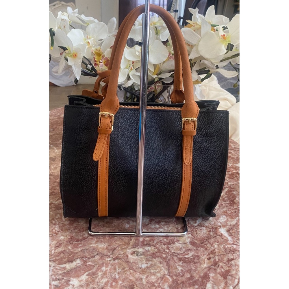 VALENTINA RIMINI Women's Black Pebble Tan Leather Handbag Made in Italy, $365 - Picture 3 of 10